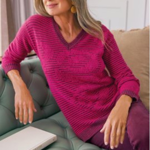 SOFT SURROUNDINGS Bellflower Pink Striped Sweater! Small Knit - Picture 10 of 10